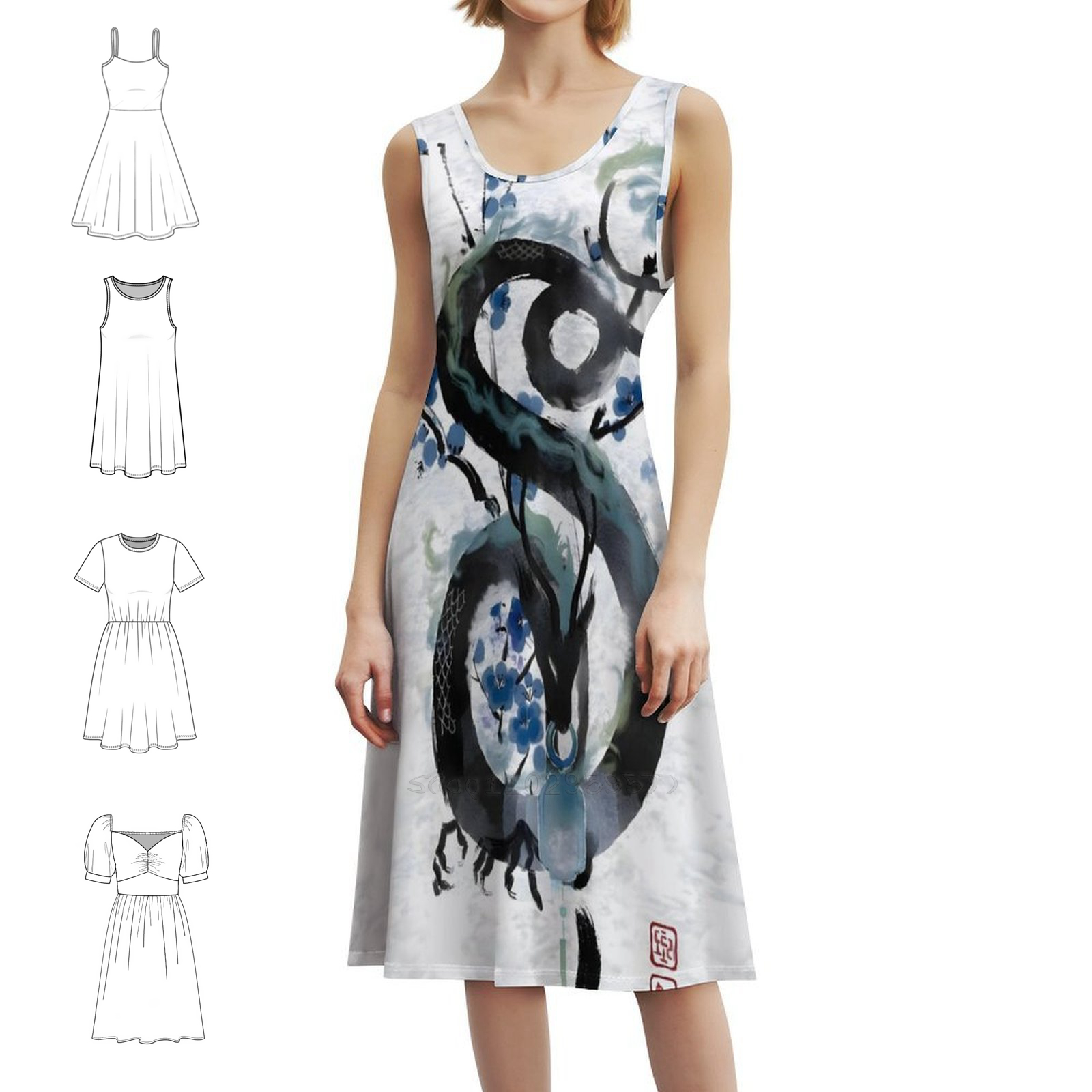 Summer Japanese Clothing - Japanese Blue Night Dragon Ink Wash
