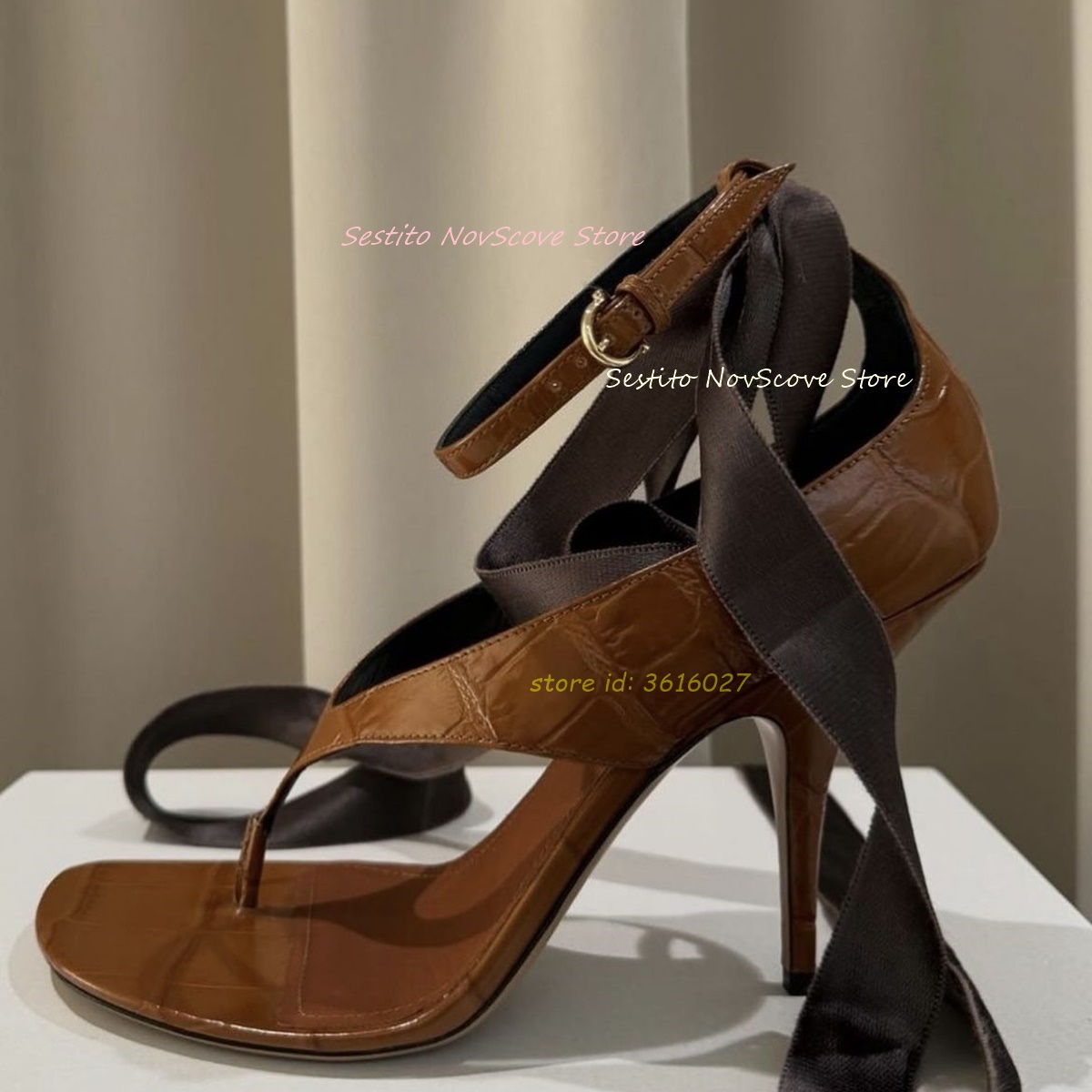 Summer Clothing Ladies - Brown Open Toe Lace Up Sandals
